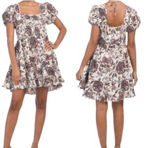 HOUSE OF HARLOW 1960 Women's Ozzie Ivory Floral Puff Sleeve‎ Baby Doll Dress M